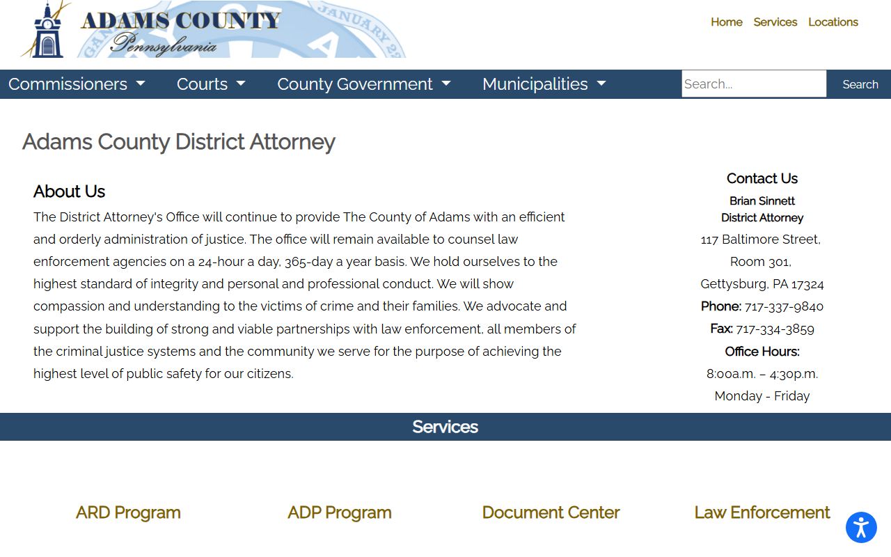 Adams County arrest records and court charges District Attorney page