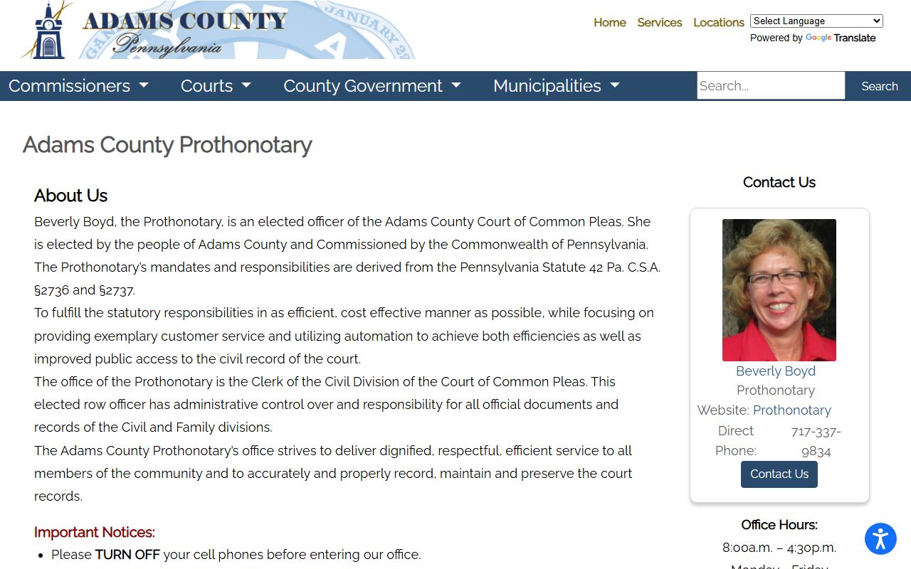 Adams County court records Prothonotary civil records page