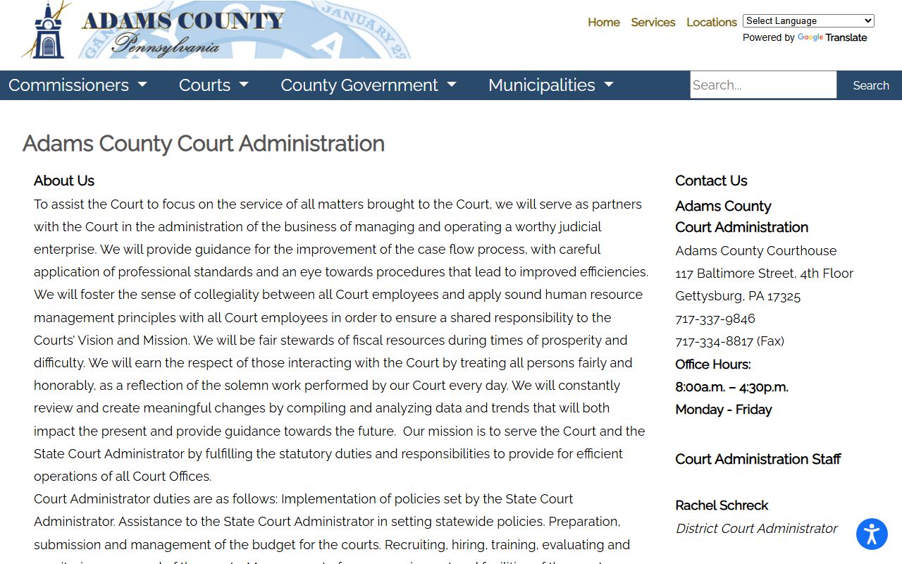 Adams County court records Court Administration page