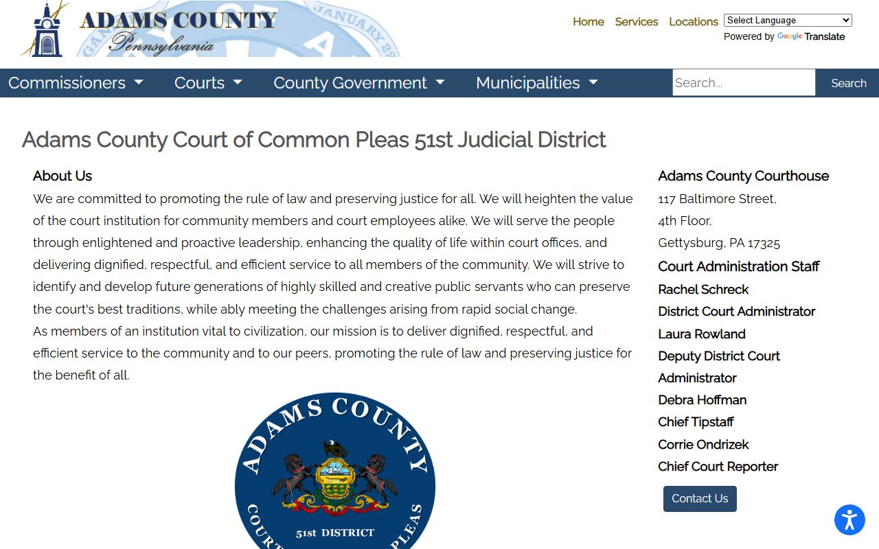 Adams County court records Court of Common Pleas page