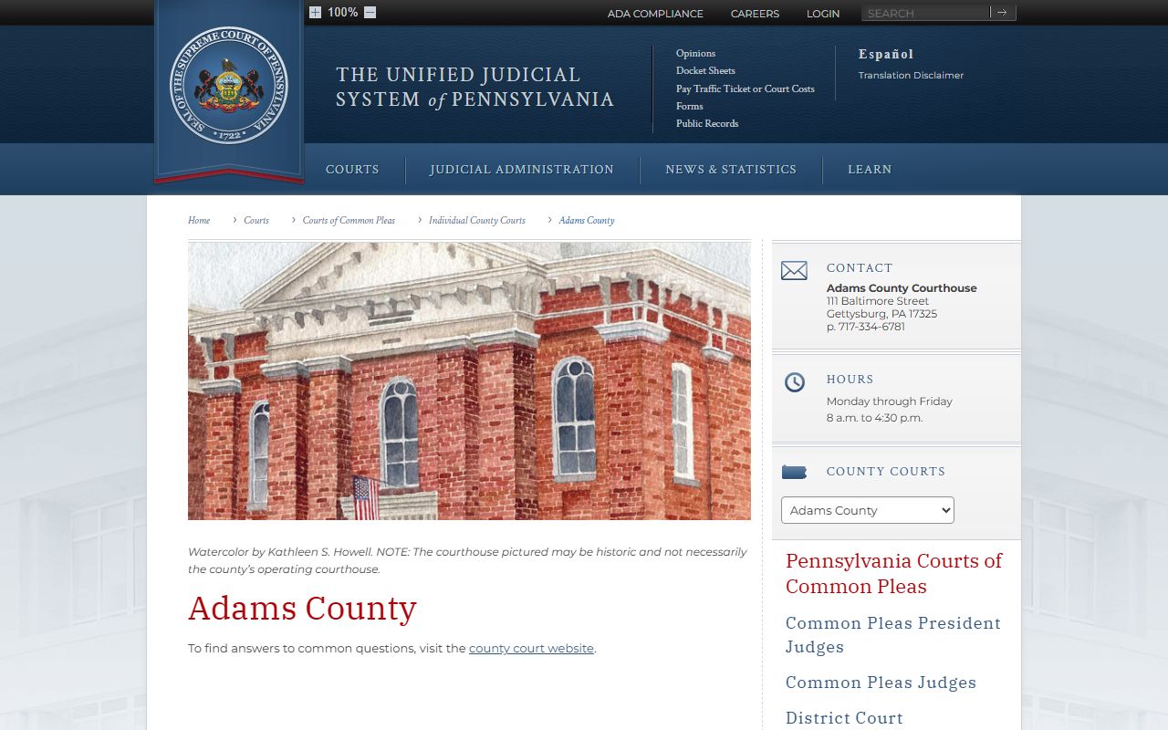 Adams County court records Pennsylvania UJS court listing