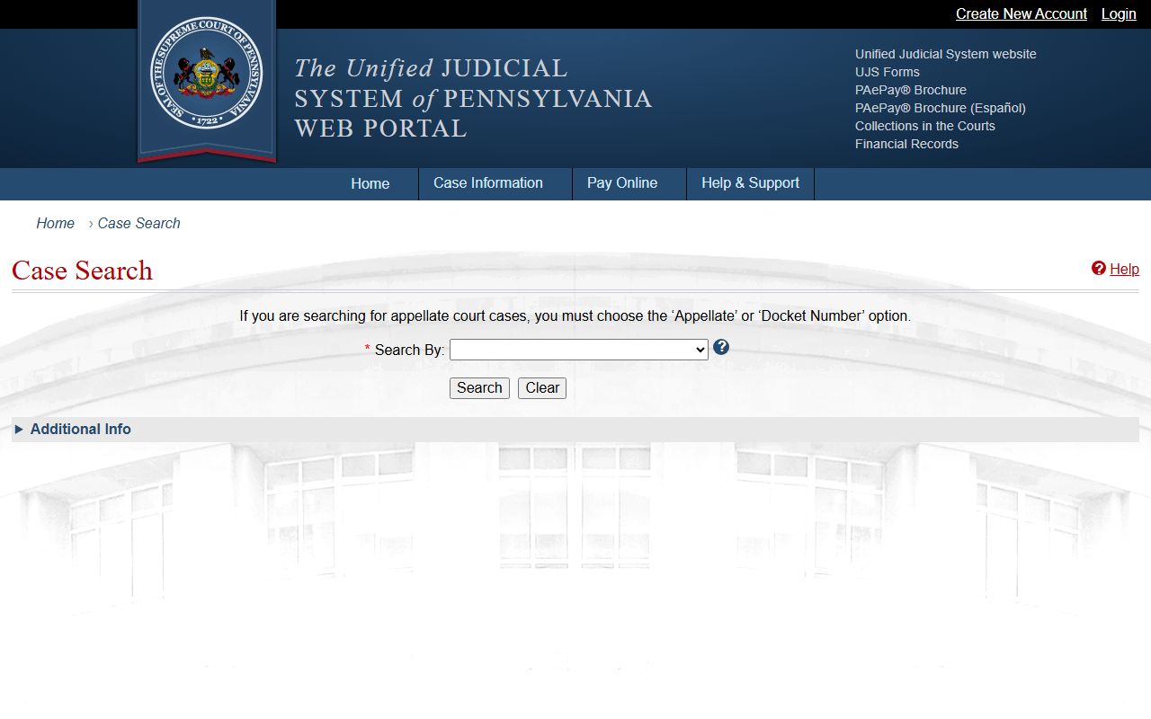 Adams County court records UJS Case Search portal