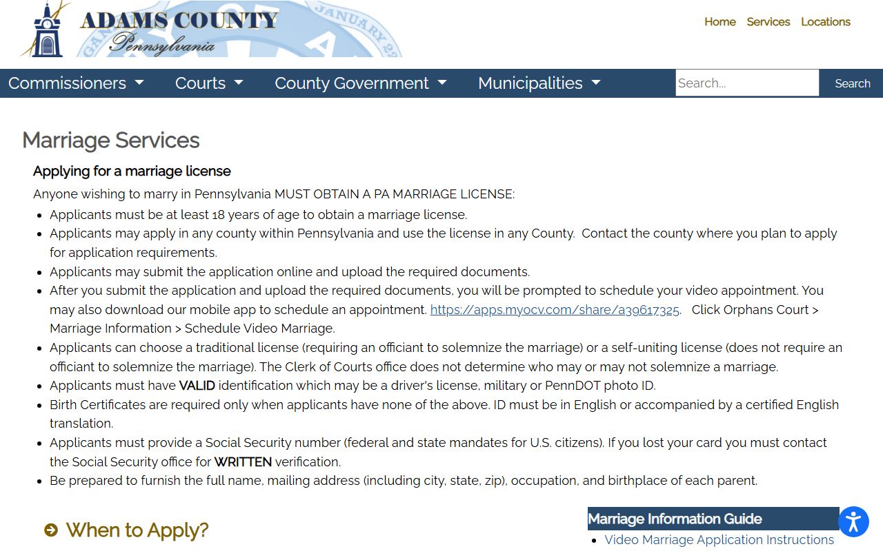 Adams County marriage records marriage services page