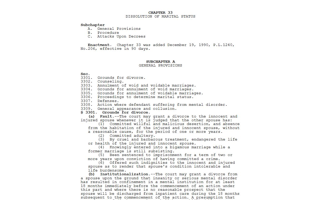 Adams County divorce records Pennsylvania divorce grounds statute