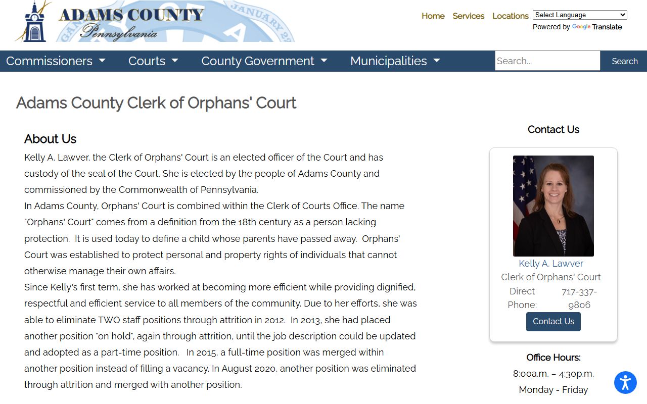 Adams County probate records Clerk of Orphans' Court page
