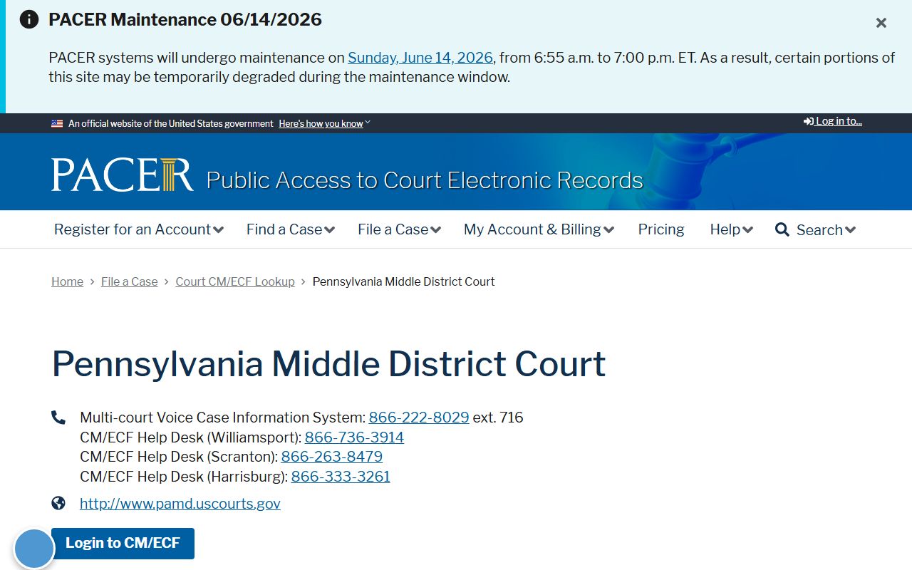 Adams County traffic court records PACER Middle District lookup