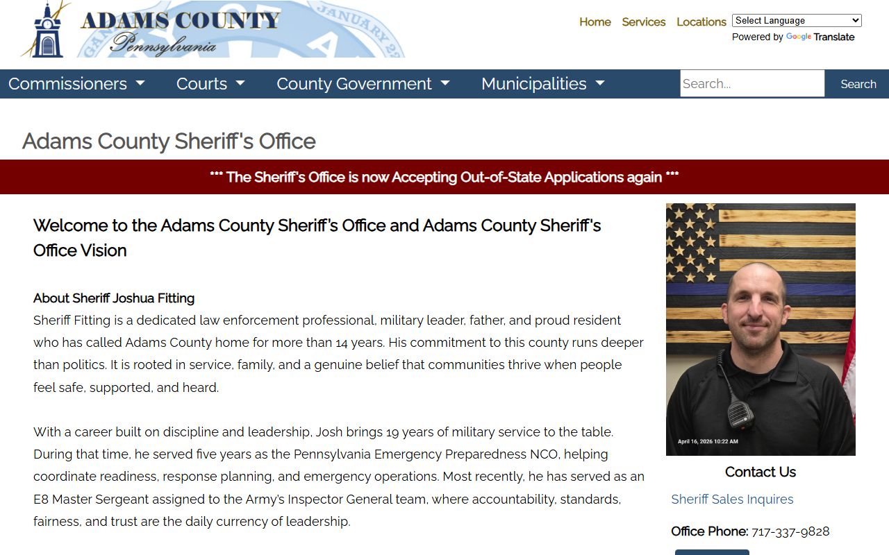 Adams County warrant records Sheriff's Office page